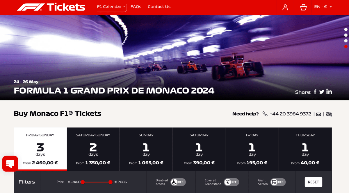 Formula1 Ticket Store Page